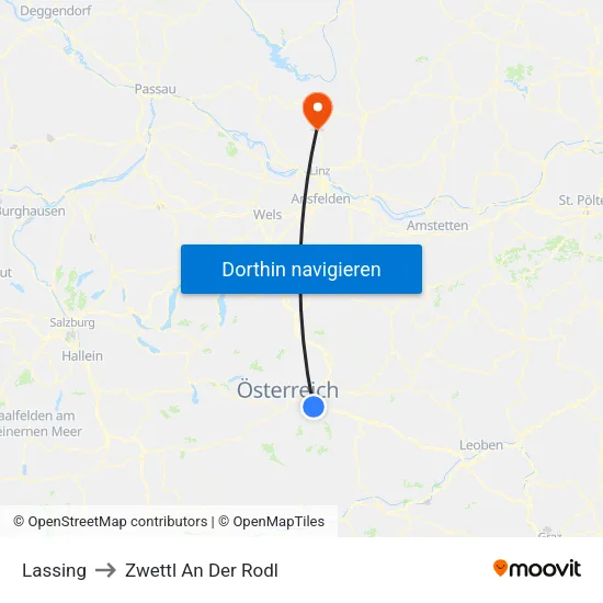 Lassing to Zwettl An Der Rodl map