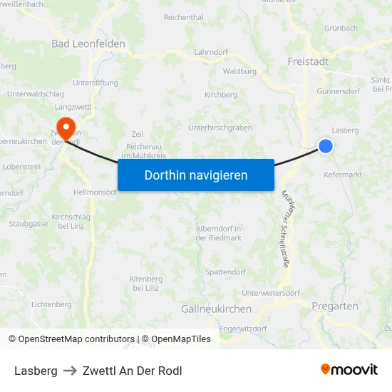 Lasberg to Zwettl An Der Rodl map