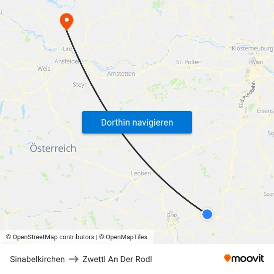 Sinabelkirchen to Zwettl An Der Rodl map