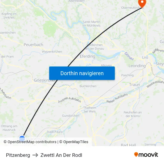 Pitzenberg to Zwettl An Der Rodl map