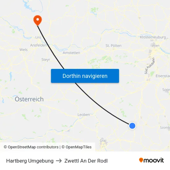 Hartberg Umgebung to Zwettl An Der Rodl map