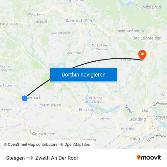 Steegen to Zwettl An Der Rodl map