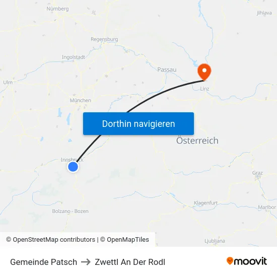 Gemeinde Patsch to Zwettl An Der Rodl map