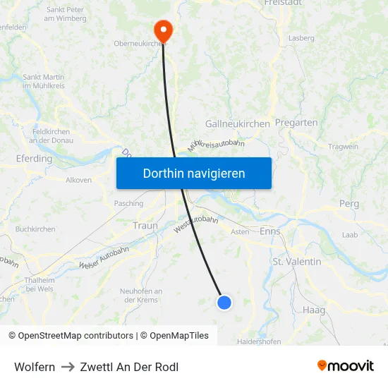 Wolfern to Zwettl An Der Rodl map