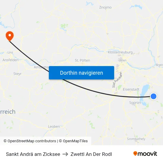Sankt Andrä am Zicksee to Zwettl An Der Rodl map