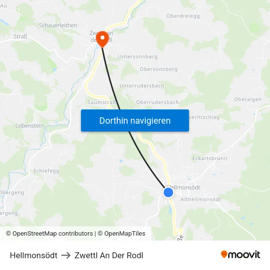 Hellmonsödt to Zwettl An Der Rodl map