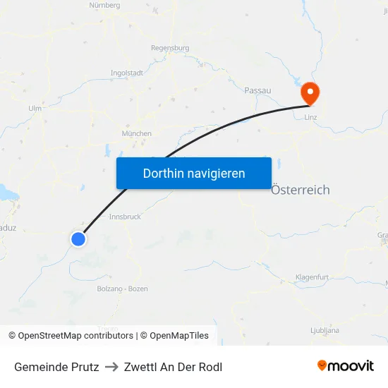 Gemeinde Prutz to Zwettl An Der Rodl map
