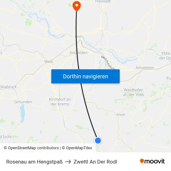 Rosenau am Hengstpaß to Zwettl An Der Rodl map