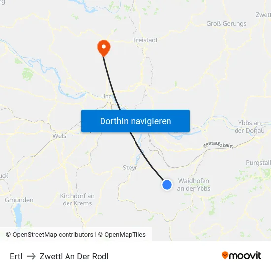 Ertl to Zwettl An Der Rodl map