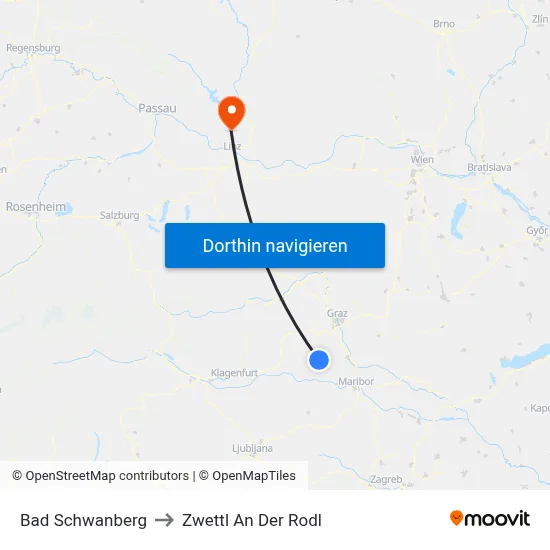Bad Schwanberg to Zwettl An Der Rodl map
