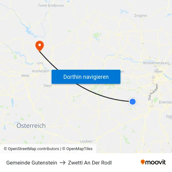 Gemeinde Gutenstein to Zwettl An Der Rodl map