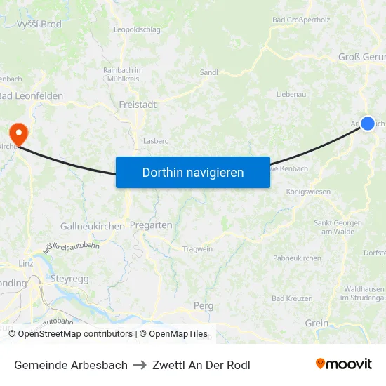 Gemeinde Arbesbach to Zwettl An Der Rodl map
