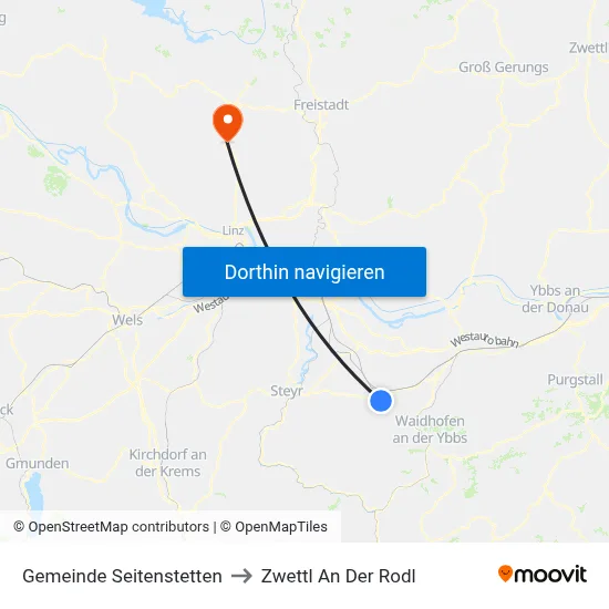 Gemeinde Seitenstetten to Zwettl An Der Rodl map