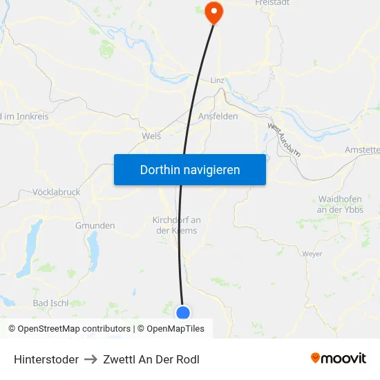 Hinterstoder to Zwettl An Der Rodl map