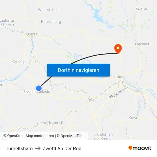 Tumeltsham to Zwettl An Der Rodl map