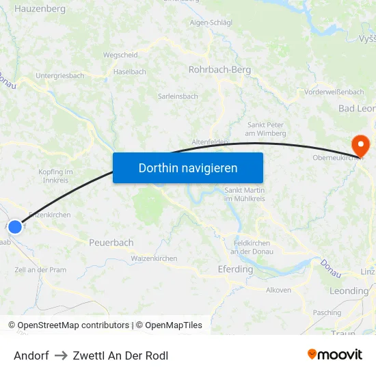 Andorf to Zwettl An Der Rodl map