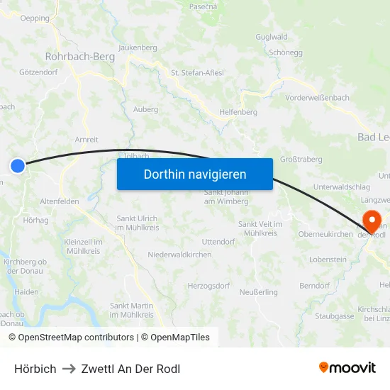 Hörbich to Zwettl An Der Rodl map