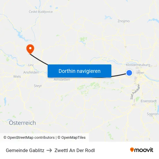 Gemeinde Gablitz to Zwettl An Der Rodl map