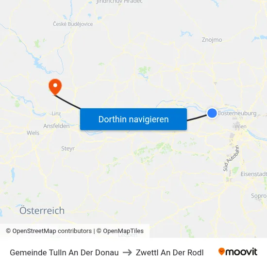Gemeinde Tulln An Der Donau to Zwettl An Der Rodl map