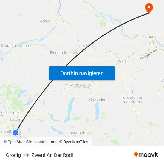 Grödig to Zwettl An Der Rodl map