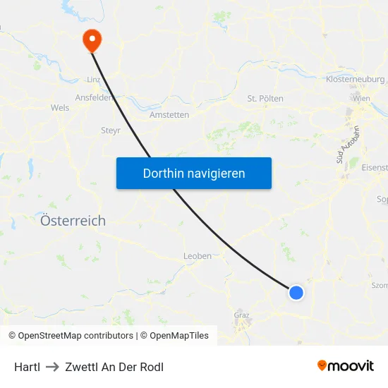Hartl to Zwettl An Der Rodl map