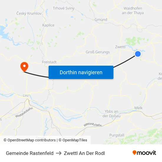 Gemeinde Rastenfeld to Zwettl An Der Rodl map