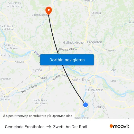 Gemeinde Ernsthofen to Zwettl An Der Rodl map