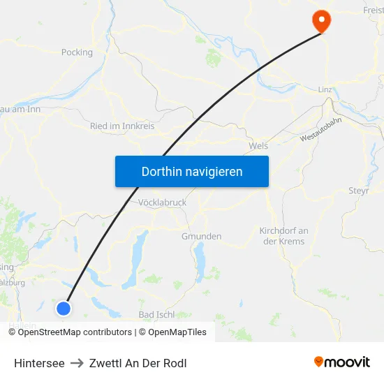 Hintersee to Zwettl An Der Rodl map