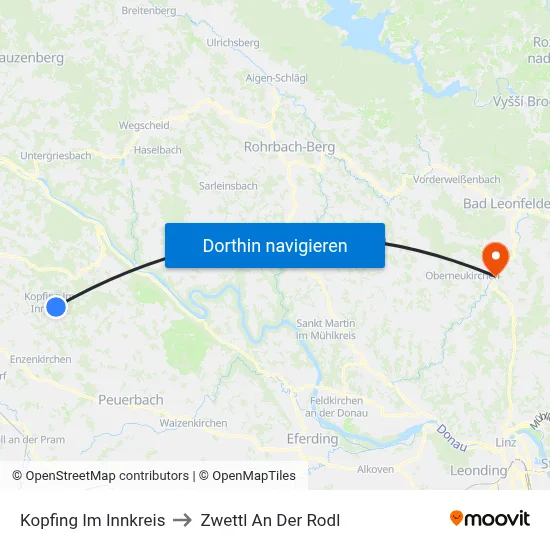 Kopfing Im Innkreis to Zwettl An Der Rodl map