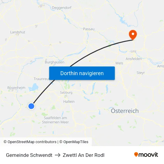 Gemeinde Schwendt to Zwettl An Der Rodl map