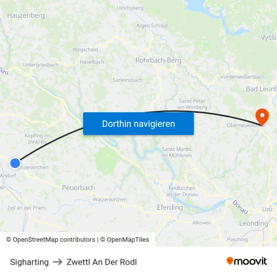 Sigharting to Zwettl An Der Rodl map