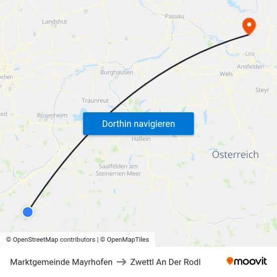 Marktgemeinde Mayrhofen to Zwettl An Der Rodl map