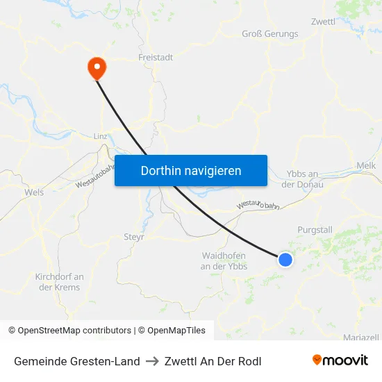 Gemeinde Gresten-Land to Zwettl An Der Rodl map