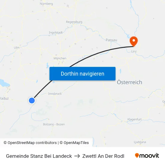 Gemeinde Stanz Bei Landeck to Zwettl An Der Rodl map