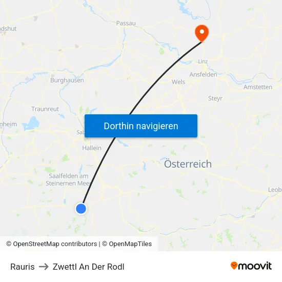 Rauris to Zwettl An Der Rodl map