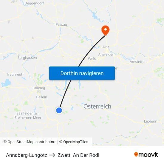 Annaberg-Lungötz to Zwettl An Der Rodl map