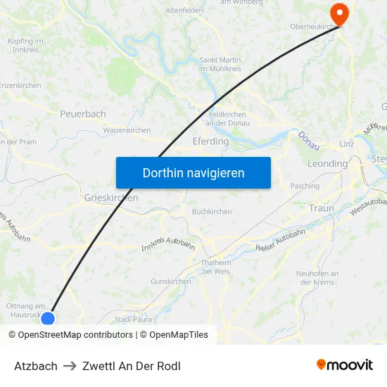 Atzbach to Zwettl An Der Rodl map