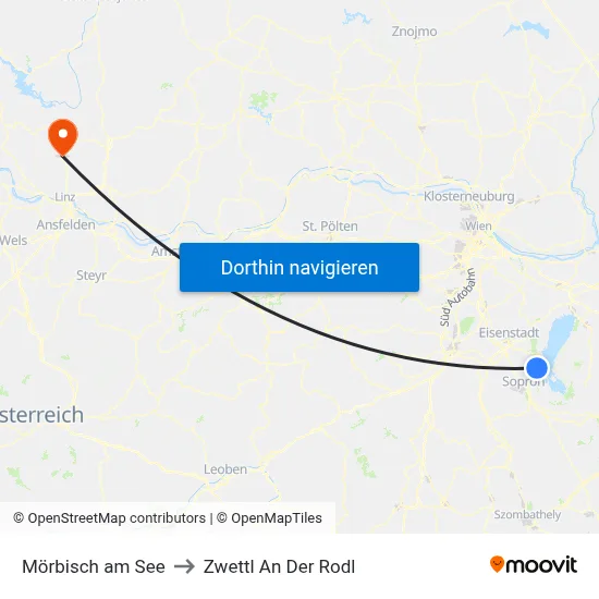 Mörbisch am See to Zwettl An Der Rodl map