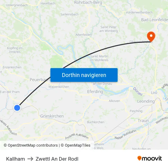 Kallham to Zwettl An Der Rodl map