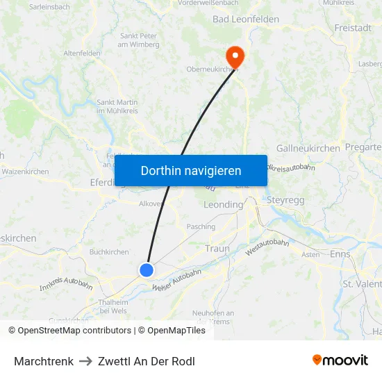 Marchtrenk to Zwettl An Der Rodl map