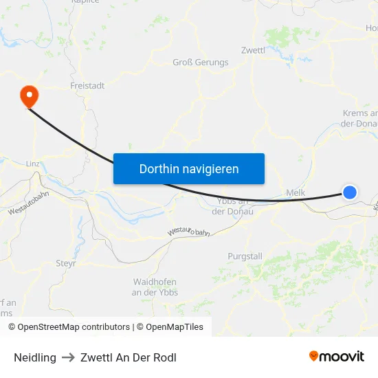 Neidling to Zwettl An Der Rodl map