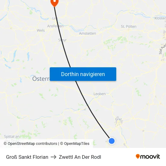 Groß Sankt Florian to Zwettl An Der Rodl map