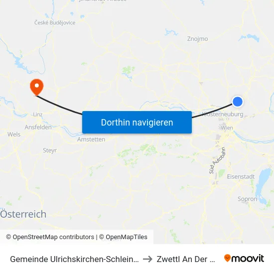 Gemeinde Ulrichskirchen-Schleinbach to Zwettl An Der Rodl map