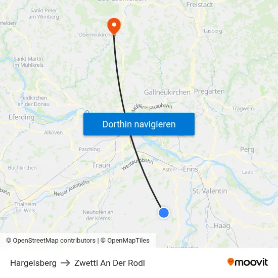 Hargelsberg to Zwettl An Der Rodl map