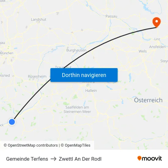 Gemeinde Terfens to Zwettl An Der Rodl map