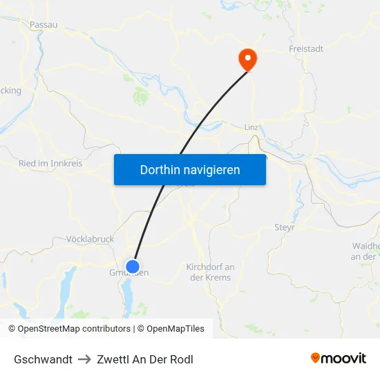 Gschwandt to Zwettl An Der Rodl map