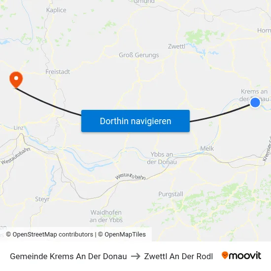 Gemeinde Krems An Der Donau to Zwettl An Der Rodl map