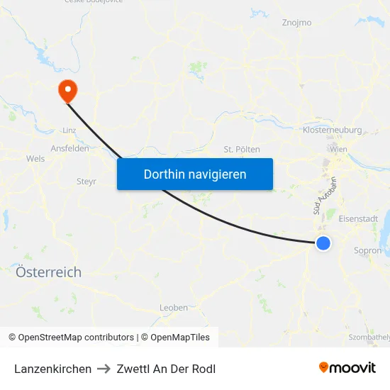 Lanzenkirchen to Zwettl An Der Rodl map