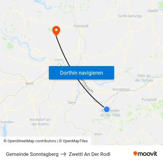 Gemeinde Sonntagberg to Zwettl An Der Rodl map