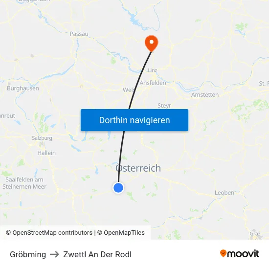 Gröbming to Zwettl An Der Rodl map